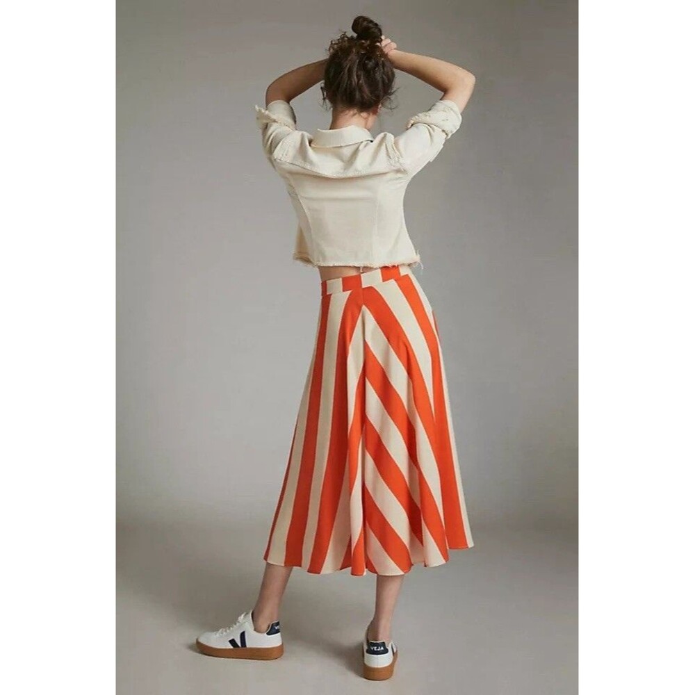 Mare Mare X Anthropologie Isla Striped Midi Skirt Orange Motif Medium